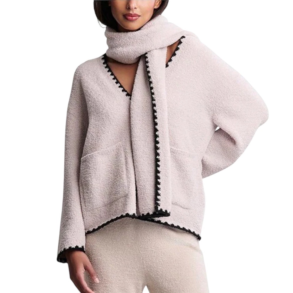 Barefoot Dreams Womens Size Small CozyChic Blanket Stitch Cardigan and Scarf NWT